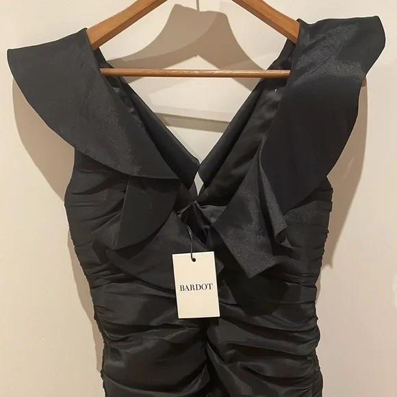 NWT BARDOT Mini Black Frill Dress - Picture 4 of 7